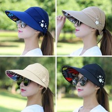 여자모자 예쁜 꽃장식 넓은챙 돌돌이썬캡 비치모자 got+4880pZ