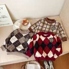 兒童秋冬學院風加絨衛衣 男女童保暖針織打底衫 寶寶圓領套頭上衣