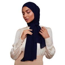 VOILE CHIC 여성용 프리미엄 시폰 히잡 스카프 - 미끄럼 방지 이슬람 헤드 랩 히잡 모카 브라운 버건디 블랙 3개입 141763, 네이비 블루