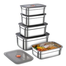 진공스텐 밀폐용기 반찬통 5종 세트, 1200+1500+2200+2500+3800ml, 1세트