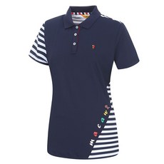 마코 여성 언발 스트라이프 배색 카라 반팔 티셔츠 MLW2TS71