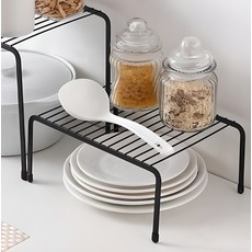 구디푸디 다용도 철제 접시 그릇 정리 선반, 블랙, 1개
