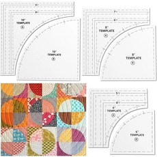 Drunkards Path 퀼팅 템플릿 3세트 25.4cm(10인치) 20.3cm(8인치) 15.2cm(6인치) 대형 눈금자 및 패턴 절단용 0.6cm(1/4인치) 솔기, Drunkards Path 퀼팅 템플릿 3세트, 25.