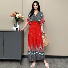 泰國民族風V領人棉綢短袖海島度假連衣裙西雙版納穿搭旅遊裙子夏, 均碼