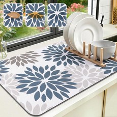 ECLATIS Findosom 꽃무늬 접시 건조 매트 30.5 x 50.8cm12 20인치 뛰어난 흡수성 및 얼오피스룩 코디 숨기기 커피 모던 키친 주방 카운터용 절단 가능한, 블루