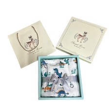 竹纖維紗布包巾口水巾彌月禮盒 (附禮盒提袋) - 初生賀禮首選, 【滑板恐龍】竹纖紗包巾+四層竹纖紗方巾彌月禮盒, 1個