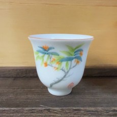 手繪花卉杯 白瓷 小鈴鐺杯 藍色綠葉橙花, 如圖所示, 1個