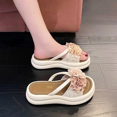 투니스 여성 플라워 통굽 미끄럼 방지 슬리퍼 4cm
