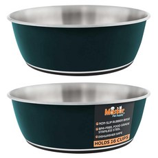 Master Pet Supply 미끄럼 방지 고무 베이스가 있는 스테인리스 스틸 강아지 그릇 2개 세트(각 473.2ml(16온스)) - 피스타치오 - 소형 중형 대형견 및 고, 16 Cups (128 oz) 2 Pack, 에메랄드 해