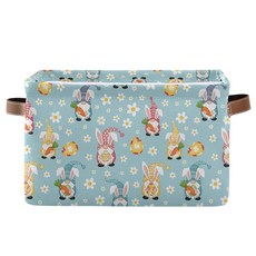 Emelivor Easter Gnome 블루 보관 바구니 통 접이식 바구니 정리 손잡이 포함 세탁 바구니 침실 사무실 의류 애완동물 거실용 1개