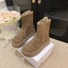 여성용 통기성 여름 앵클부츠 메시 소재 키높이 플랫폼 펀칭 샌들 스타일