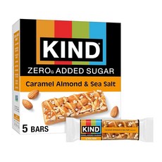 KIND ZERO 설탕 바 캐러멜 아몬드 및 바다 소금 케토 친화적인 간식 글루텐 프리 단백질 5g 5개입, 5개입(1팩), 캐러멜 아몬드와 바다 소금