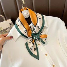 高品質 絲巾 女 春秋 雙層 緞面 懶人 交叉 斜角 小耳朵巾 百搭 護頸 77 x 14cm