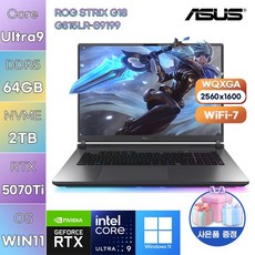 ASUS ROG STRIX G18 G815LR-S9199 Ultra9 RTX5070 Ti WIN11 설치 작업용 게임용 노트북, WIN11 Pro, 64GB, 2TB