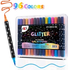 skansol 컬러 트윙클 펄붓펜 캘리그라피 글리터펜 반짝이펜, 96색(48개입)