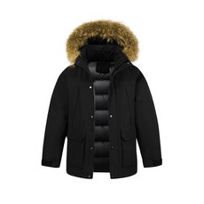 冬季經典時尚簡約潮流羽絨服，大毛領可拆卸，男女同款戶外長款保暖羽絨大衣