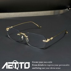 AETTO 金屬雕花無框眼鏡 卓越等級 精緻雕刻 細框平光眼鏡 男女適用