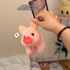 電動豬豬 會走會叫會搖耳朵 毛絨玩具 鼻子會動 兒童仿真可愛玩偶 兒童早教小豬寶寶寵物 閨蜜生日禮物, 粉色小兔,官方標配, 1個