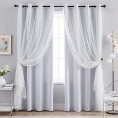 Anytime Home Curtain 암막 및 시어 레이어드 솔리드 창문 커튼 패널 한 쌍 그로밋 탑 132cmx길이 274.3cm(52x108인치)