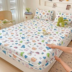 夏季新款類水洗棉單牀笠家用牀上用品小清新可愛卡通牀笠三件套, 狂歡派對,90*200cm單牀笠