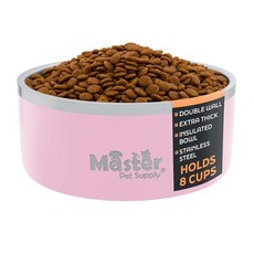 Master Pet Supply 스테인리스 스틸 강아지 그릇 - 708.7g(25온스) 튼튼함 - 피스타치오 이중벽 매우 두꺼운 단열 개 고양이 및 애완동물용 미끄럼 방지 반려, 8 Cups (64 oz), 로즈 쿼츠