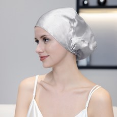 真絲睡帽100%桑蠶絲長髮睡覺透氣養髮護髮帽防亂髮防毛躁居家浴帽, 1個, 淺灰色:如圖所示