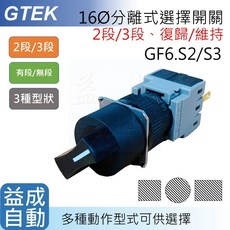 【GTEK綠科】Φ16mm選擇開關 GF6.S2 GF6.S3, 1個, 正方型,3段復歸
