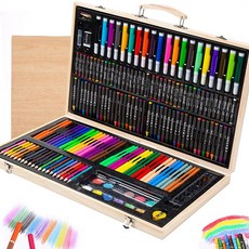 우드박스 색연필 크레파스 종합미술도구세트 수채화 세트, 180개, 180개