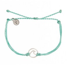 Pura Vida 美國手工 WAVE波浪墜飾系列 可調式手鍊, 銀色WAVE/水藍色, 1個