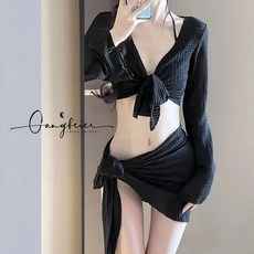 新款泳衣女比基尼高級感性感四件套純欲風分體顯瘦度假沙灘游泳衣, 黑色2212,<> xlxl【52.52.5-602