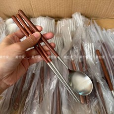 304不鏽鋼雞翅木餐具套組 便攜式便當餐具, 304雞翅木 餐勺+筷子, 1個