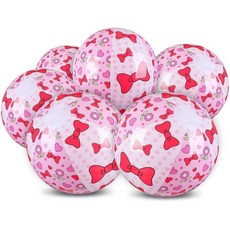 Sotiff 6피스 핑크 비치 볼 아동용 만화 여름 수영장 공기 주입식 공 벌크 20cm(7.8인치) 해변 게임 선물 나비 넥타이 꽃 패턴 생일 파티 연말 수업 용품, 6