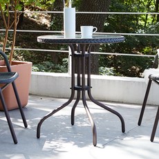 [리비니아] 라탄 야외용 철제 원형 카페테이블(단품) 4종/ 베란다 카페 야외용 테이블, 브라운(유리상판)