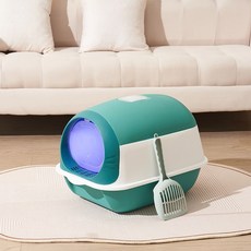 고양이 간이 화장실 배변 세숫 변기 튀김 배변통 65cm 대형 동물 모래 대야, 블루 화이트 스타일, 1개