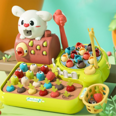 KURUA 4in1 다기능 장난감 KC인증 소꿉놀이(핑거게임 두더지왕+낚시 장난감+무 뽑기 장난감+먹이주기 놀이) 생일선물 크리스마스 선물 장난감, 혼합색상, 1개