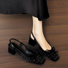 ZAJA 여성 여름 하이힐 일자 스트랩 샌들 힐 스퀘어 큐빅 샌들