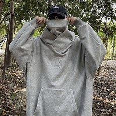 【Gshop.】黑色加絨加厚連帽衝鋒衣衛衣男款，社恐i人忍者堆堆領，600g重磅硬挺保暖