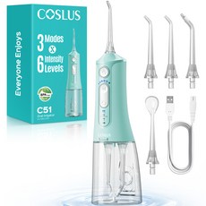 COSLUS 코슬루스 6단 수압+3종 모드 휴대용 구강세정기 IPX7 급방수+4개 노즐팁, 초록색, C51