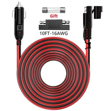 12V 24V 20A 자동차 시가 라이터 연장 케이블 내부 플러그 소켓 남성 여성 액세서리, 09 SAE-16AWG-10FT, 01 빠른