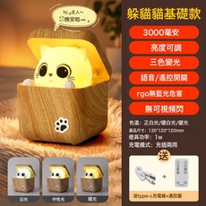 跨境膽小喵哈吉米躲貓貓趣味燈可愛臥室牀頭伴睡燈卡通感應小夜燈, 基礎款:2