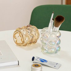 유리연필꽂이9.5cm 홀로그램오브제 투명글라스펜홀더 소품꽂이, 옐로우(9.5x8cm)