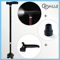 휴아 노인 네발 지팡이 어르신 가벼운 경량 길이 조절 효도, 1개, 블랙