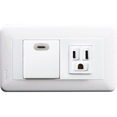 中一電工 PANDA 熊貓系列 一開關一接地單插座蓋板組 JY-4108W, 1個, 一開關一插座蓋板組JY-4108W