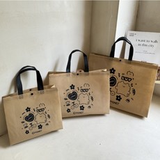 부직포 쇼핑백 선물 복장 손잡이 포장봉투 방수 빵곰, 25개, 브라운 하트