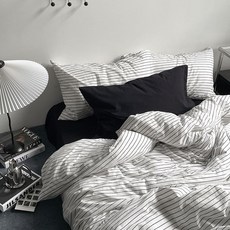 침구커버세트 원룸 슈퍼싱글 순면 배게커버 면이불 퀸 세트 블랙 킹 이불 스트라이프