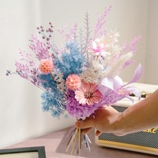 IG永生玫瑰裸花/永生花裝飾/永生玫瑰裸花束/永生康乃馨裸花束/永生花裸花束/居家裝飾/蘆葦乾燥花束/拍攝裝飾, (藍色)尤加利星辰小雛菊,(裸花束)不含花器，加購區可選購花器
