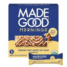 MadeGood Morning 블루베리 바 5개/120.5g4.2온스 스낵 161280, 5.3 Ounce (Pack of 1)