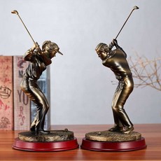 골프스윙 골드 조각상 미니어처 인형 피규어 싱글 기념품 장식품 빈티지 선물 동호회 모형, 백스윙 (남성 브론즈)+(여성 브론즈)