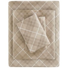 True North by Sleep Philosophy 아늑한 플란넬 따뜻한 100% 면 시트 - 참신한 프린트 동물 별 귀엽고 매우 부드러운 추운 날씨용 침구 세트 풀 그, 탠 플레이드