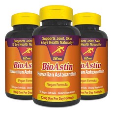Bioastin 夏威夷蝦紅素素食軟膠囊 12mg, 75顆, 3罐